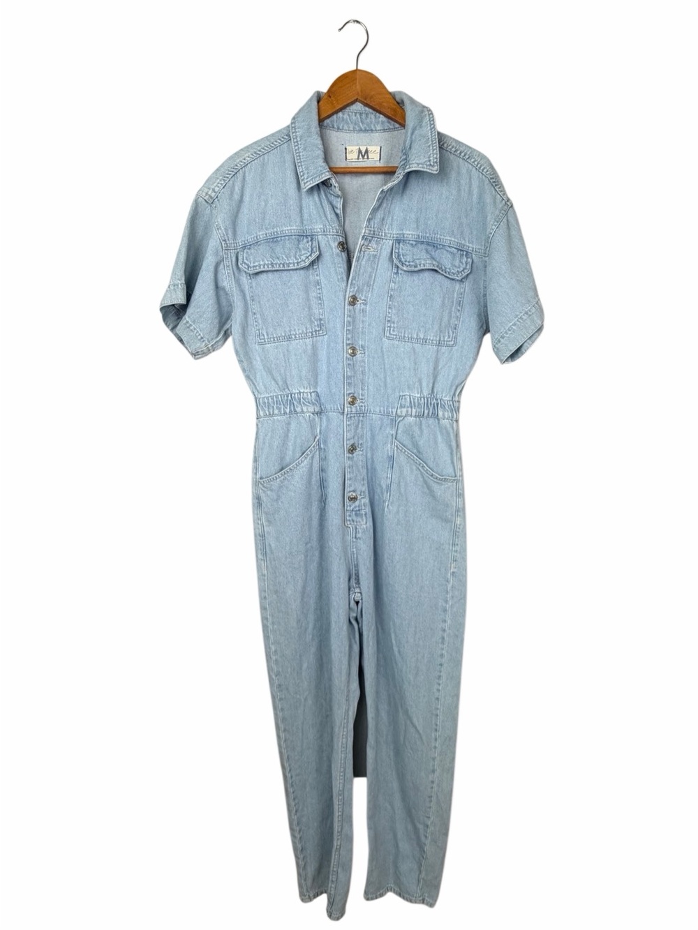 FREE PEOPLE Denim MARCI Coverall Jean Jumpsuit with Snap Pockets Clear Skies - Picture 4 of 12